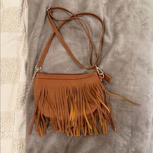 Fringe Leather Crossbody Bag - Brown
